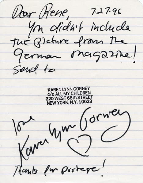 Karen Lynn Gorney - Kleiner Zettel für René (1)