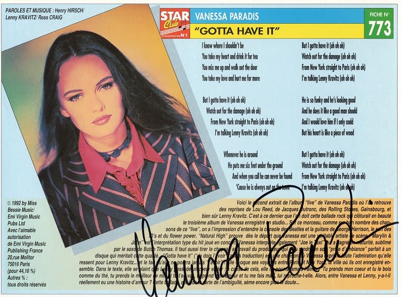 Vanessa Paradis auf mitgeschickten Songtext (1)